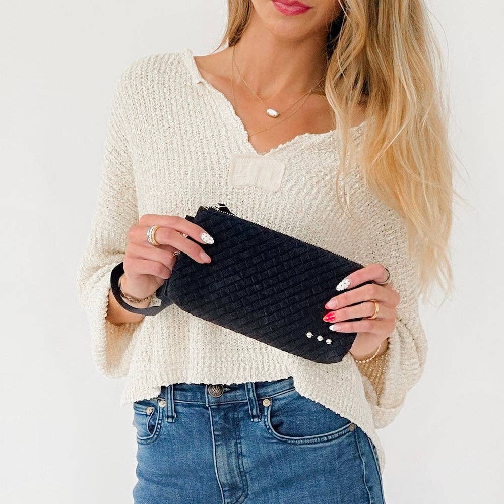 Suede Emma Woven Clutch Wristlet