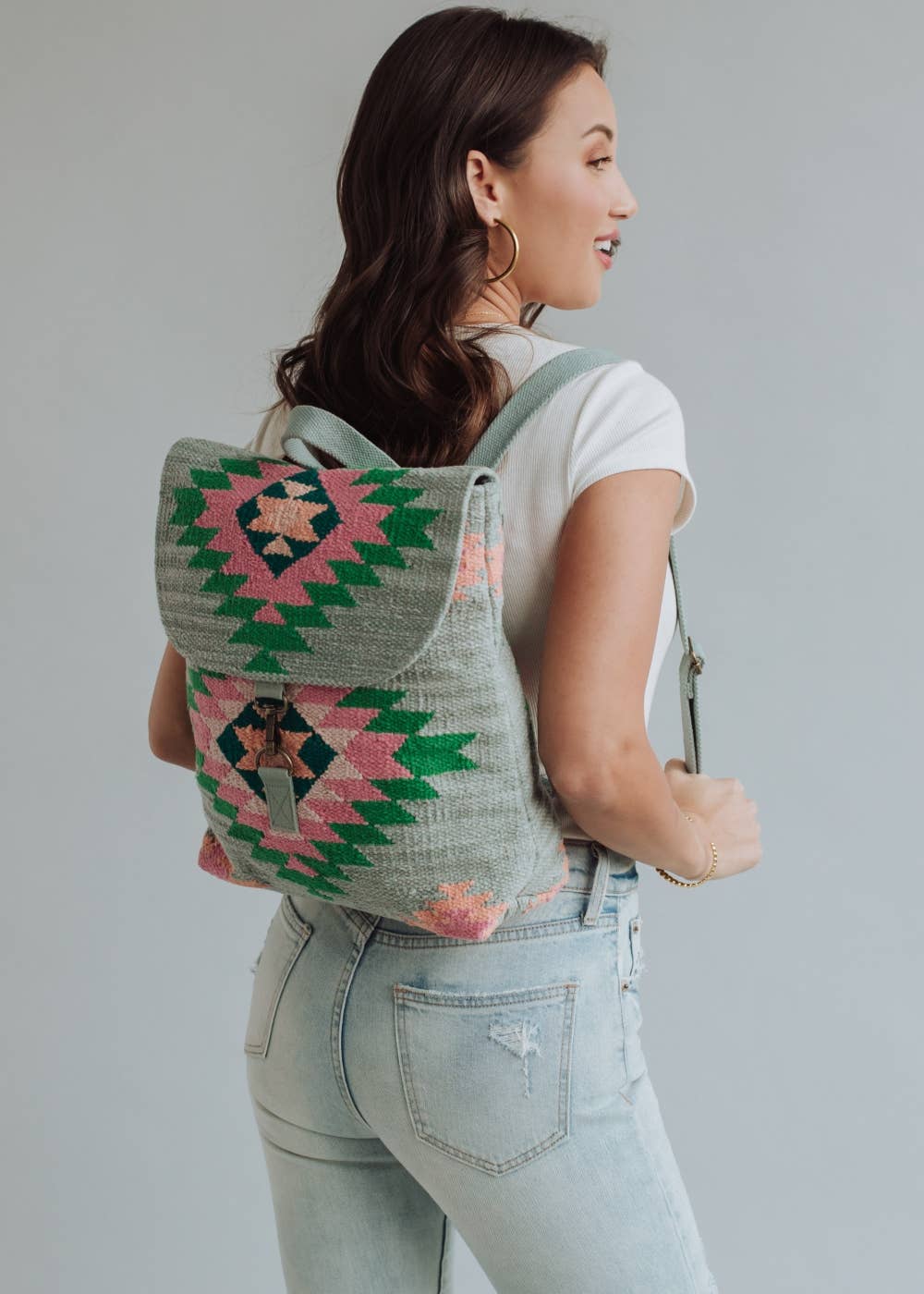 Slate, Green & Pink Aztec Backpack