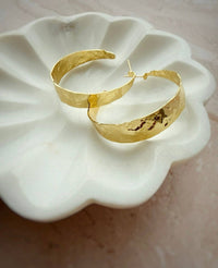 Rain Hammered Statement Hoops Earrings Gold Filled