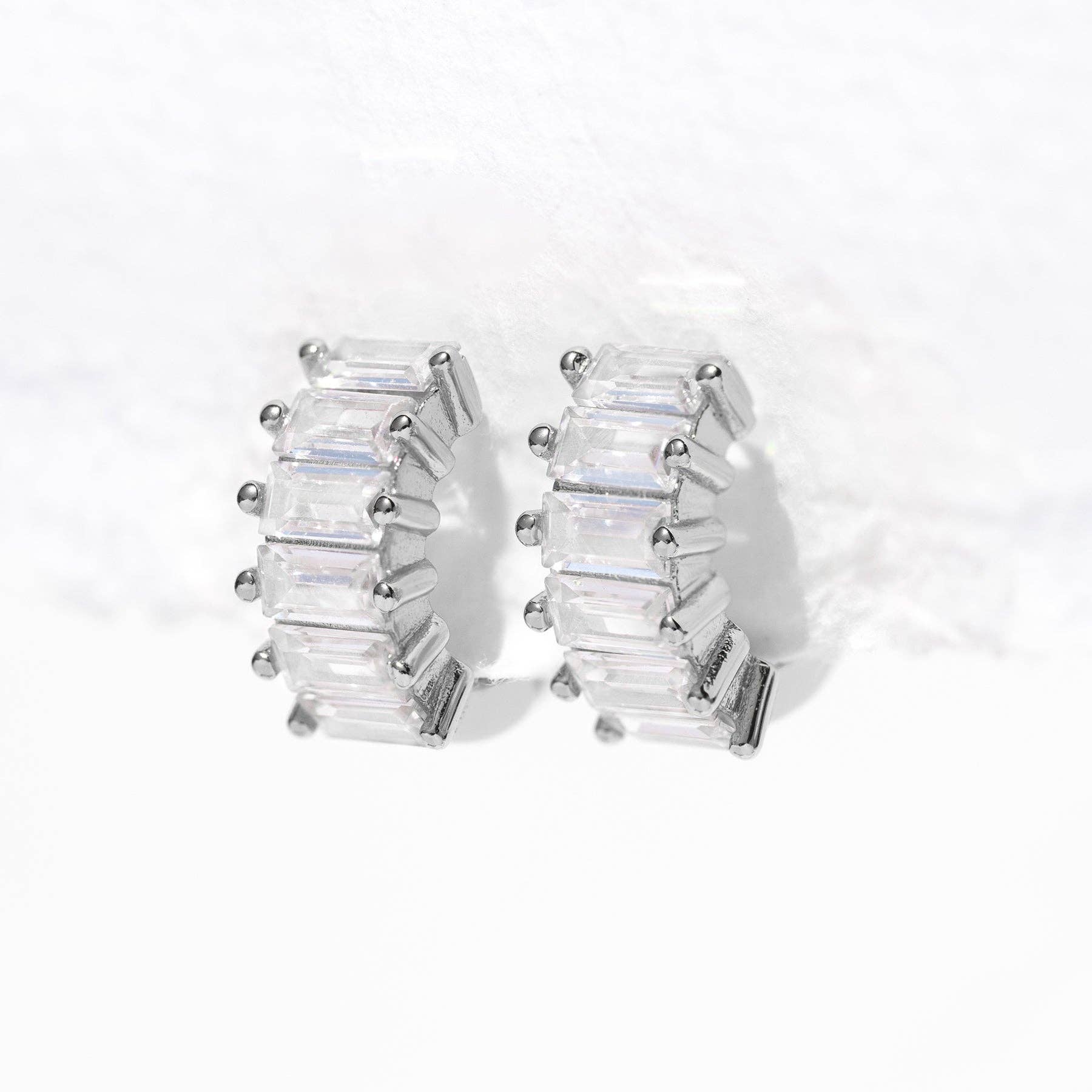 Bling Baguette Huggie Hoops