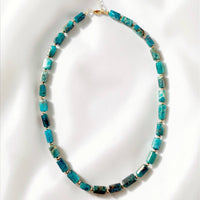 Pacific Blue Apatite Gemstone Beaded Necklace Gold Filled