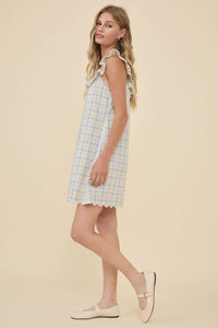 Plaid Embroidered Lace Ruffle Mini Dress