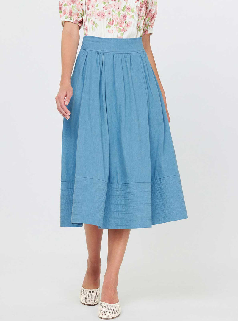 Pin-tuck Detailed A-line Midi Skirt