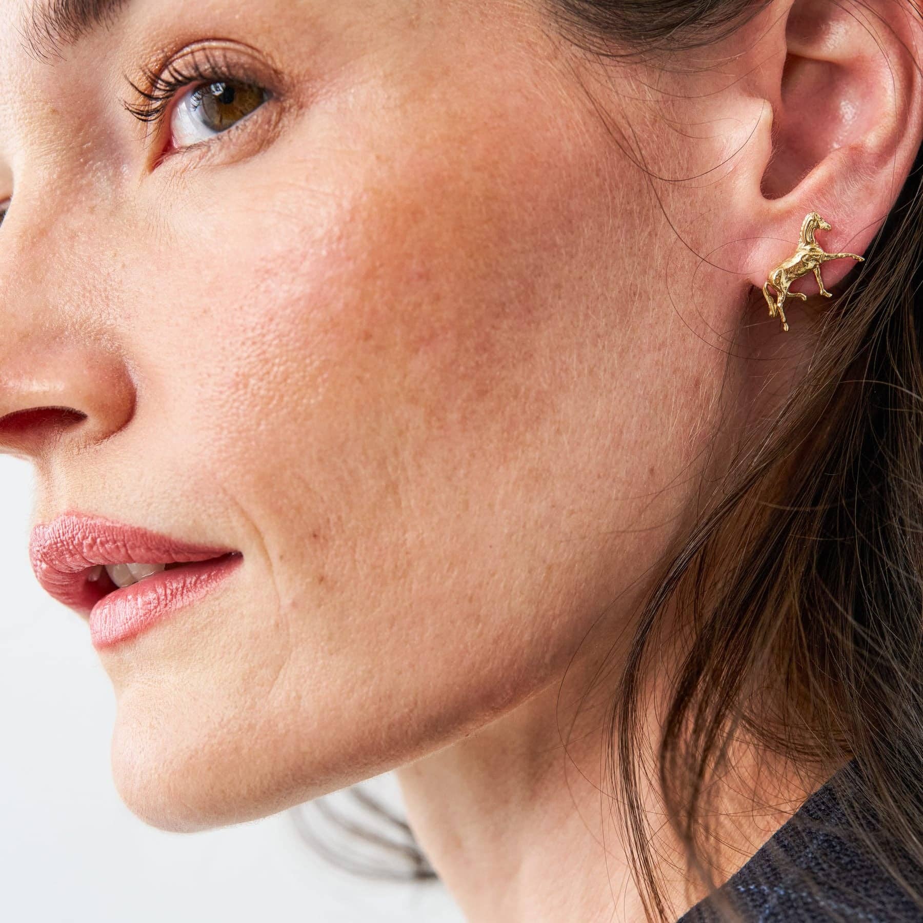 Alice Horse Post Earrings Brass
