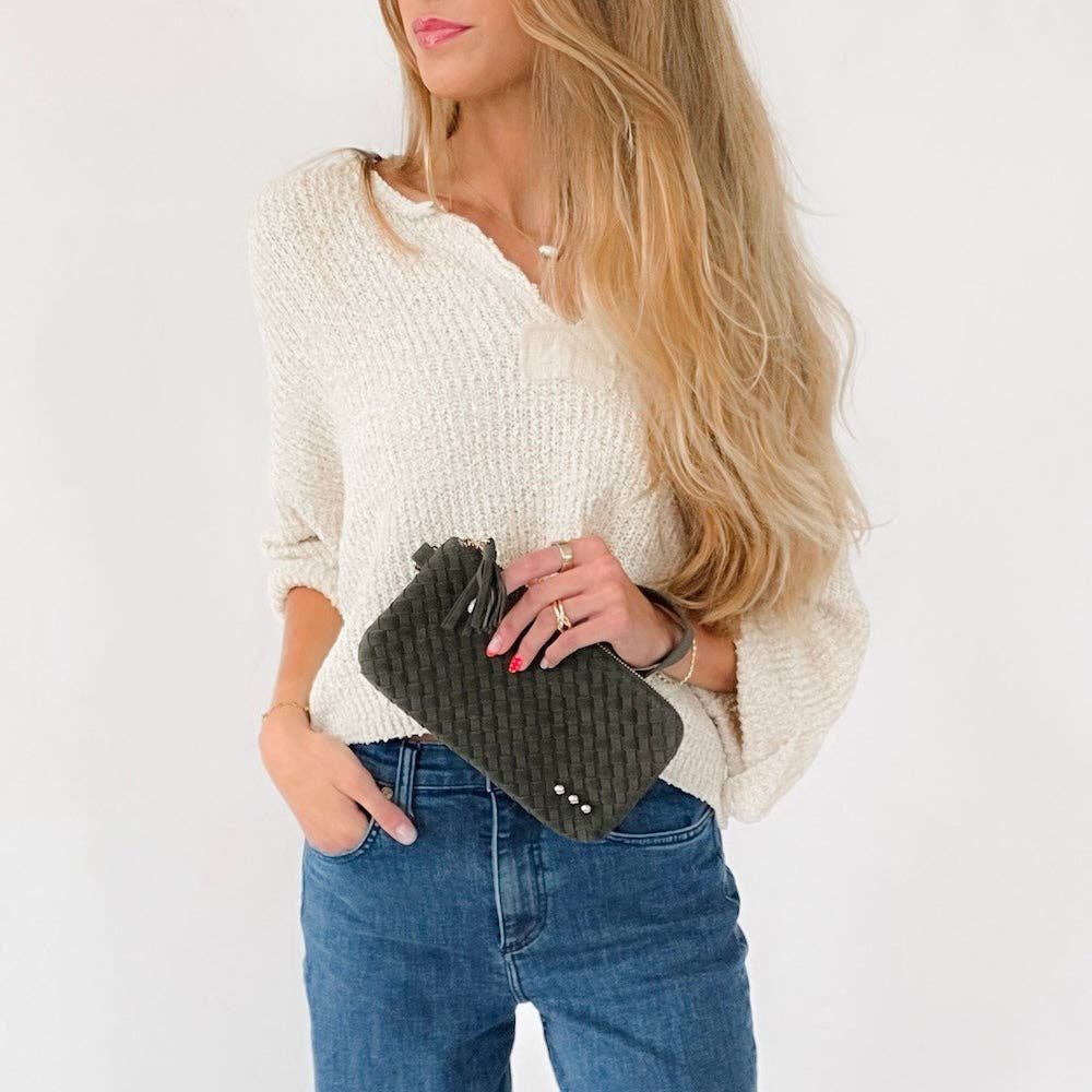Suede Emma Woven Clutch Wristlet