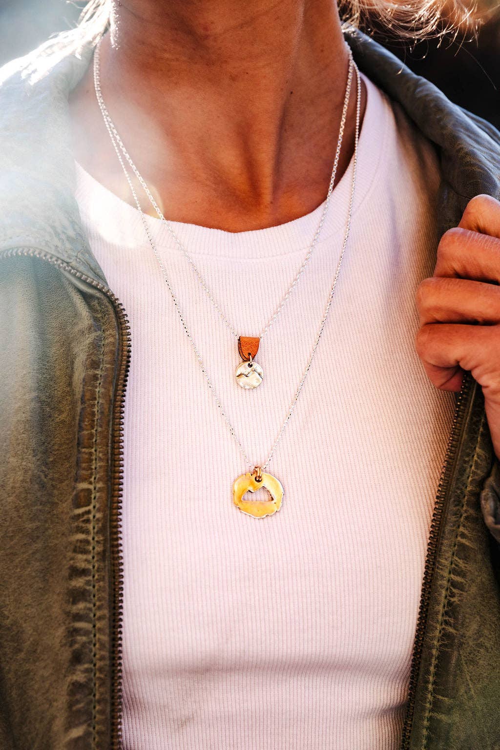 Mini Mountain on Sterling Silver Chain w/ Leather Attachment