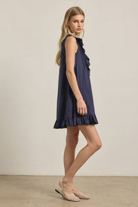 Ruffle Trim Pintuck Dress with Slip Lining