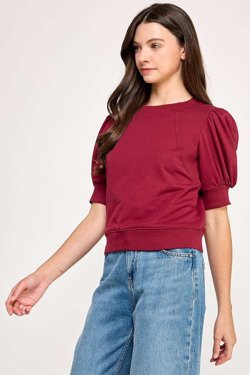 SHORT PUFF SLEEVE SWEATER