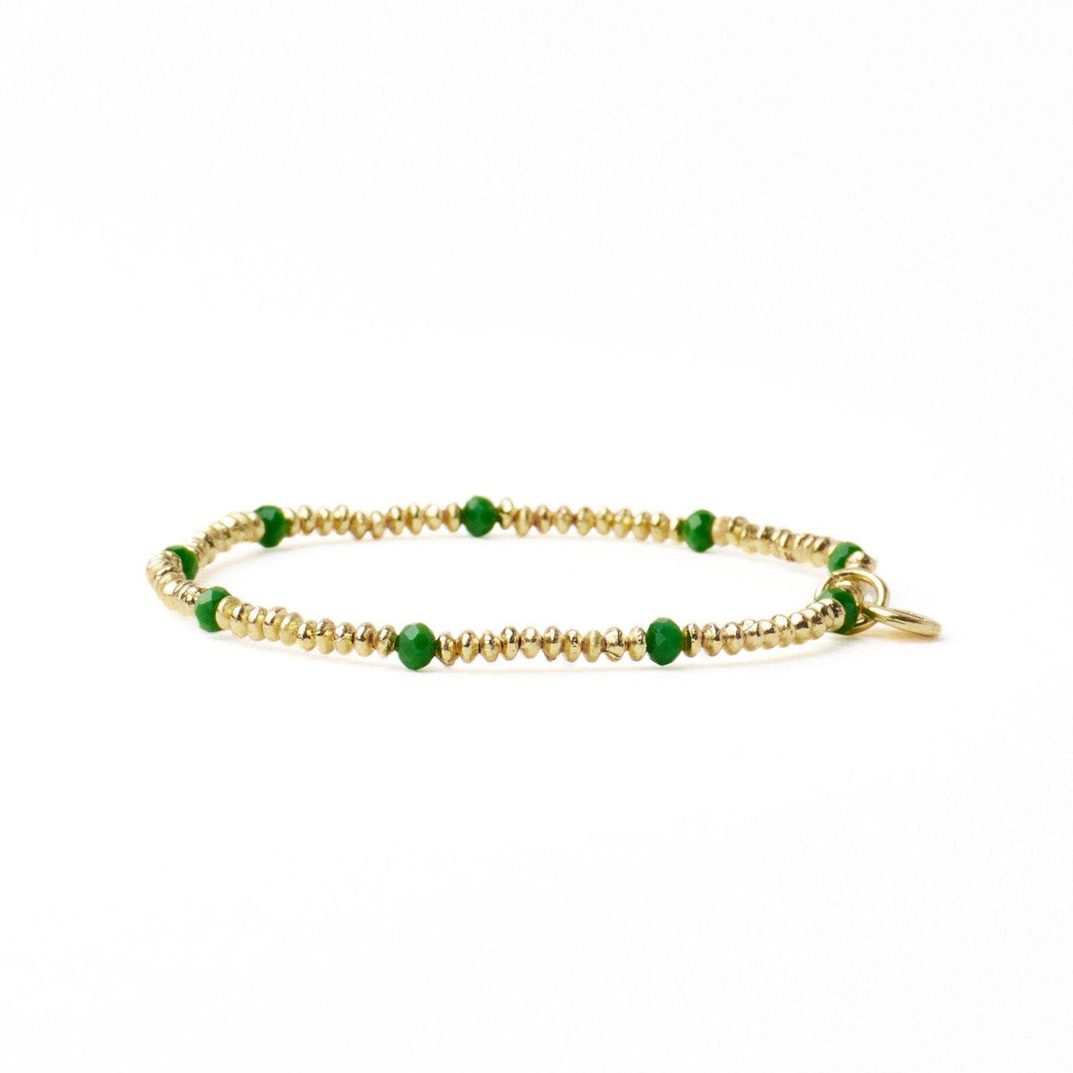 Ashley Small Brass + Crystal Stretch Bracelet Kelly Green + Gold