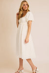 PUFF HALF SLEEVE EYELET MIDI DRESS