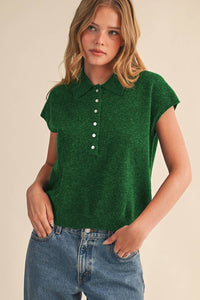 Cap Sleve Collared Sweater Vest