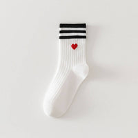 College Style Heart and Stripes Crew Socks