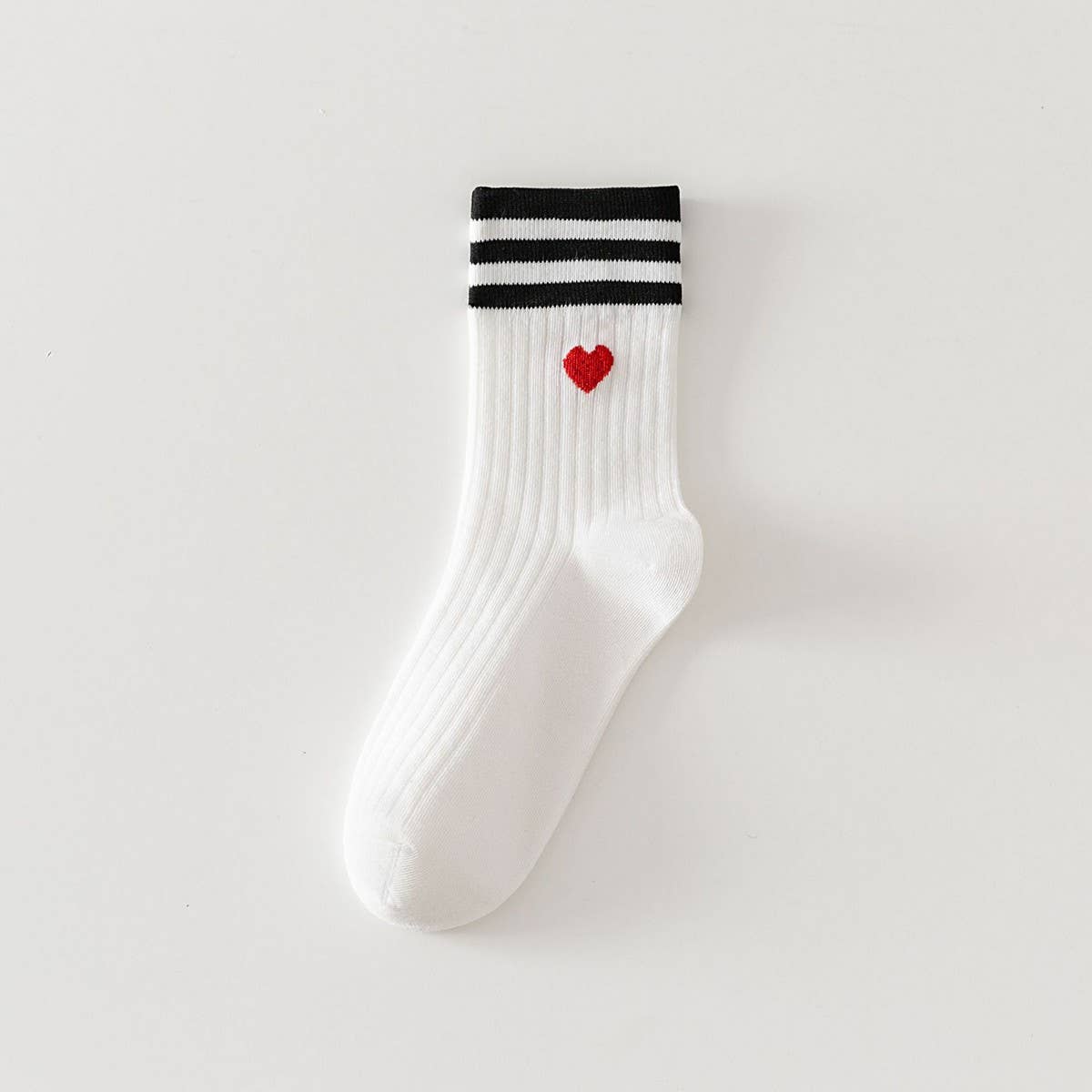 College Style Heart and Stripes Crew Socks