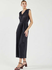 Pleated Sleeveless Button Front Jumpsuit