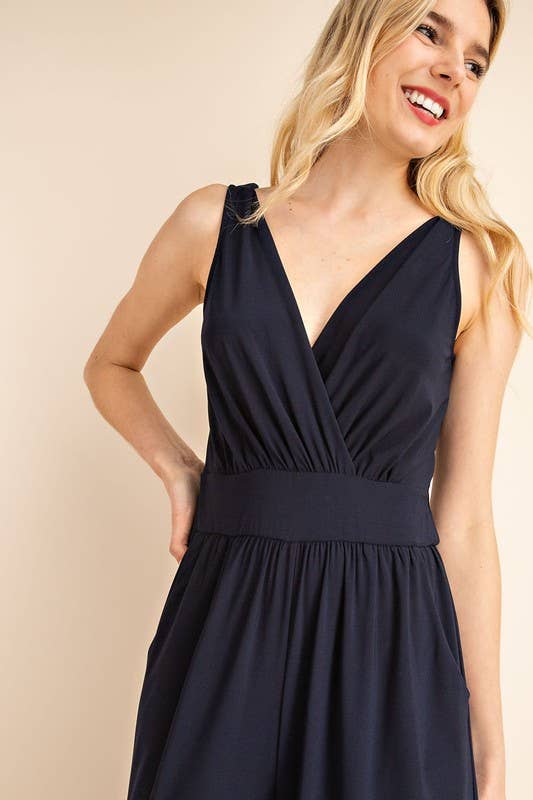 SURPLICE SLEEVELESS WAIST DEFINED CROPPED JUMPSUIT
