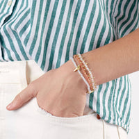 Kami Crystal With Brass Charm Stretch Bracelet White + Gold