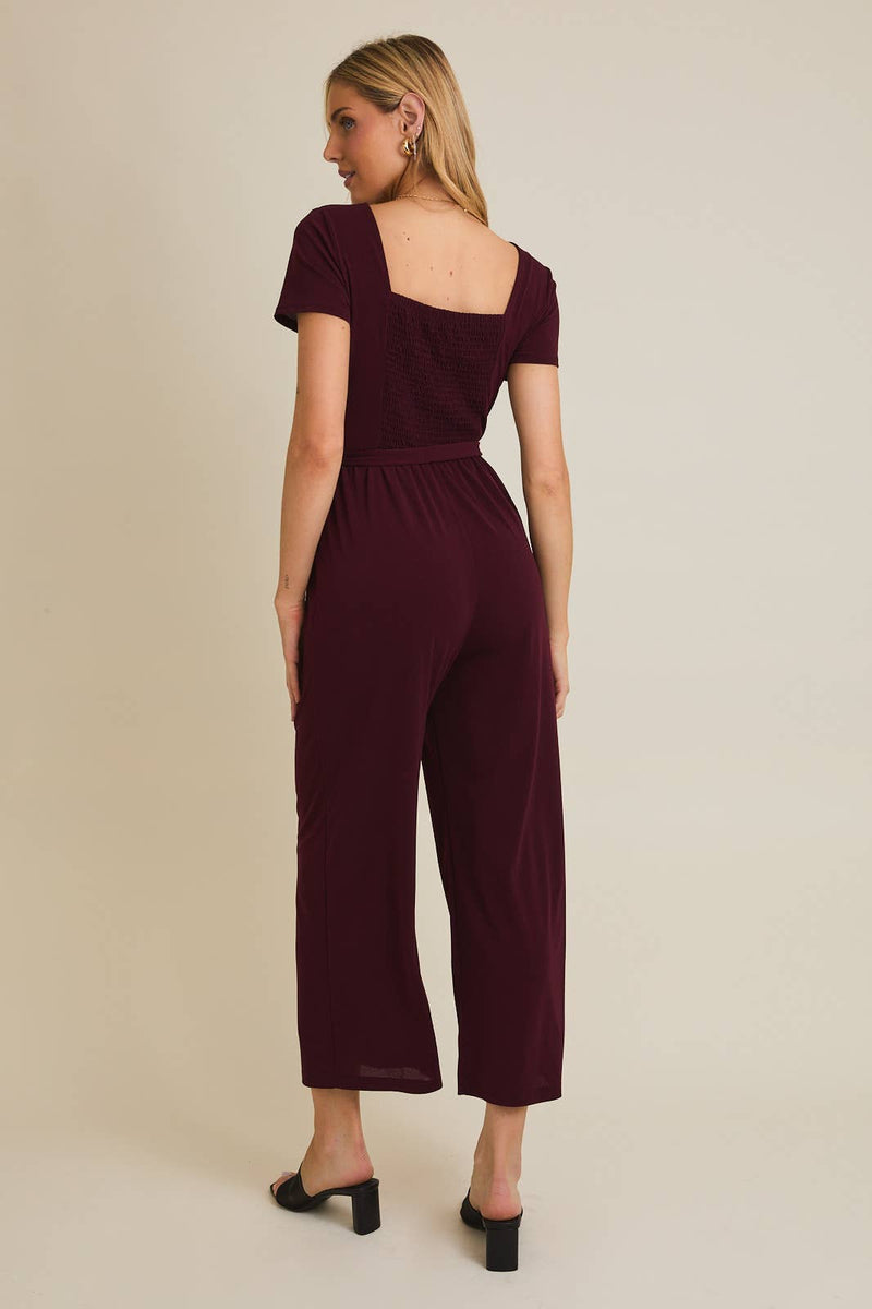 SQUARE NECK WAIST TIE JUMPSUIT