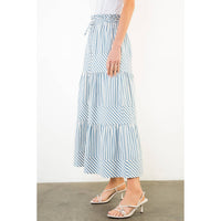 Long Striped Tiered Skirt