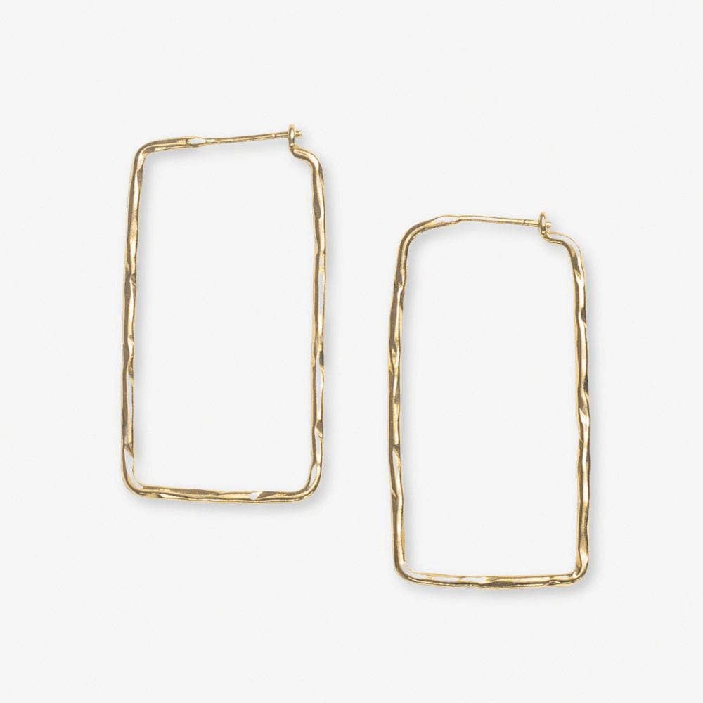 Athena Rectangle Bar Thin Hoop Earrings Brass