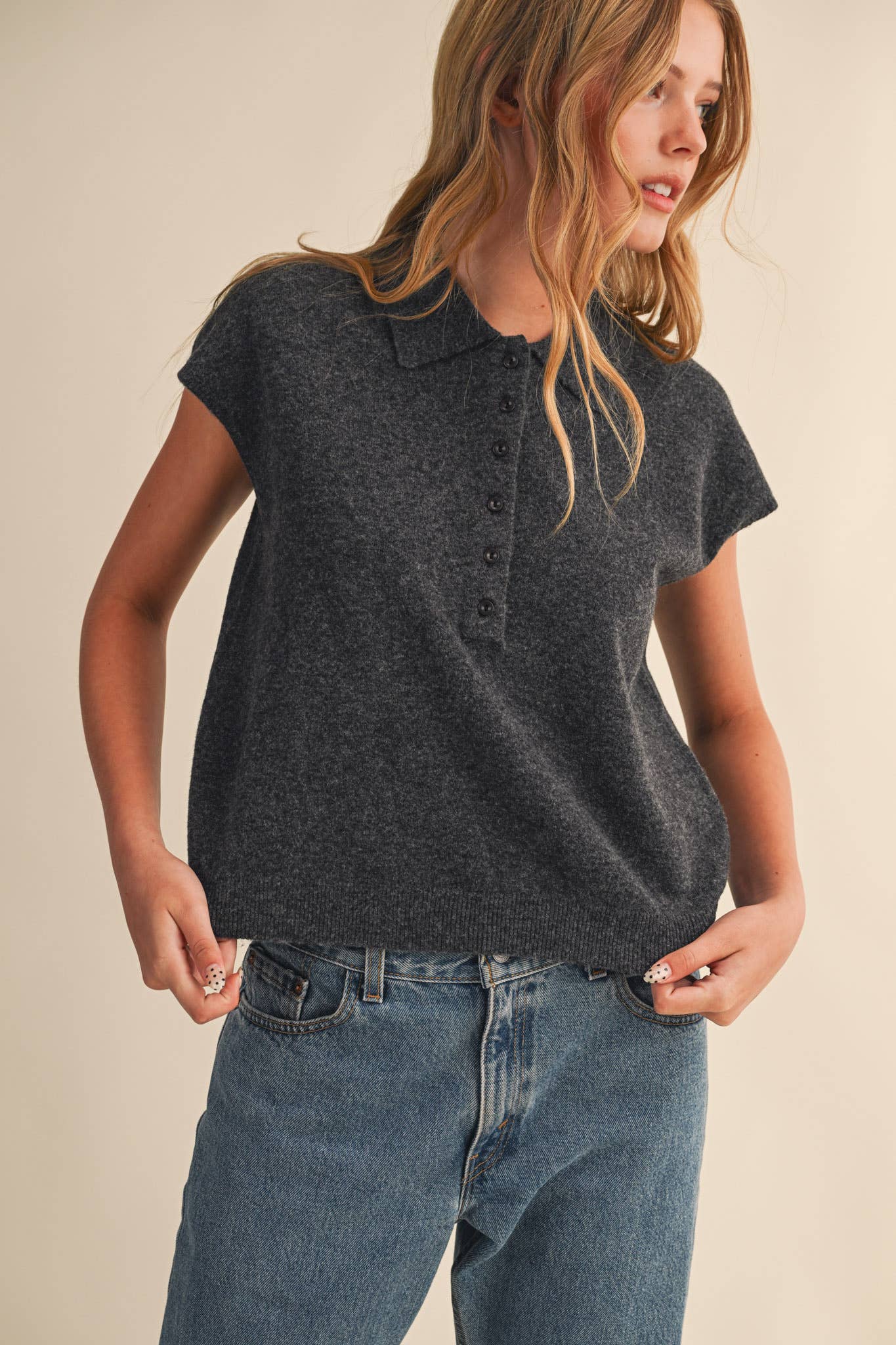 Cap Sleve Collared Sweater Vest