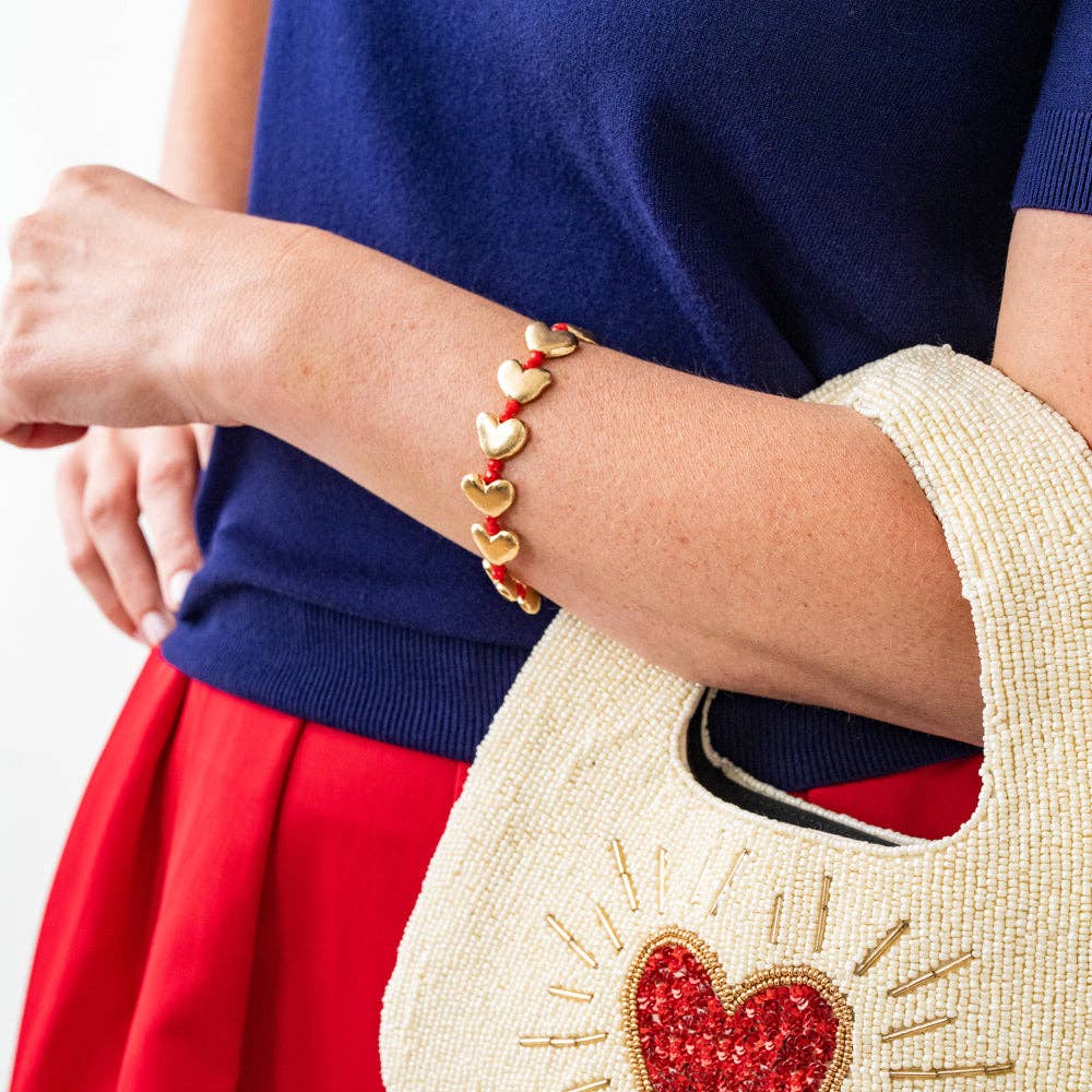 Kirsten Brass Heart Bracelet With Crystals Red