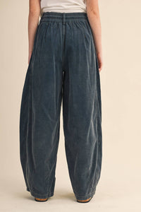 Washed Corduroy Pleated Barrel Pants