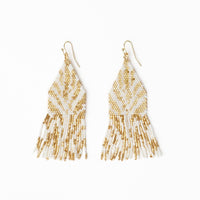 Delilah Zebra Print Beaded Fringe Earrings Ivory + Gold