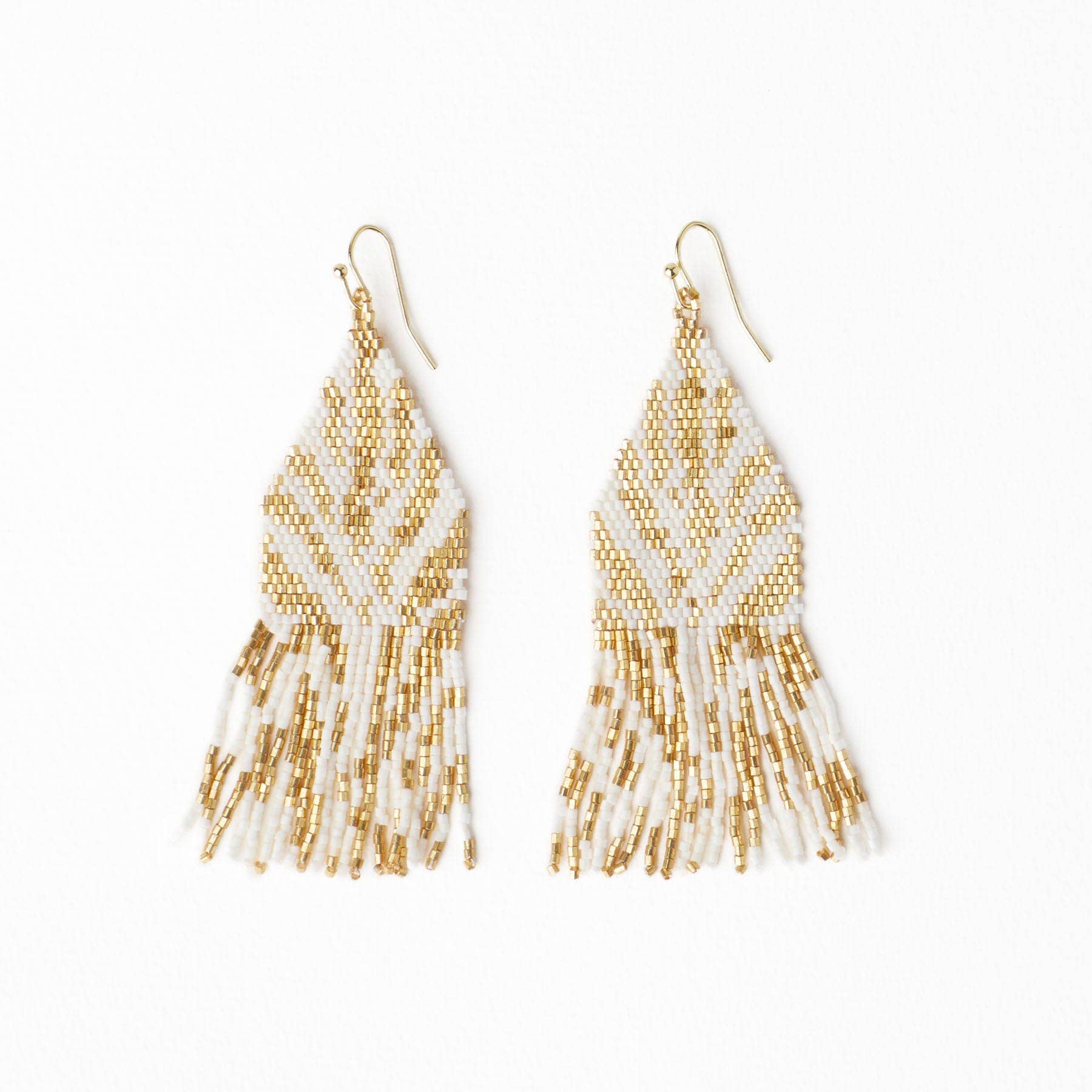 Delilah Zebra Print Beaded Fringe Earrings Ivory + Gold