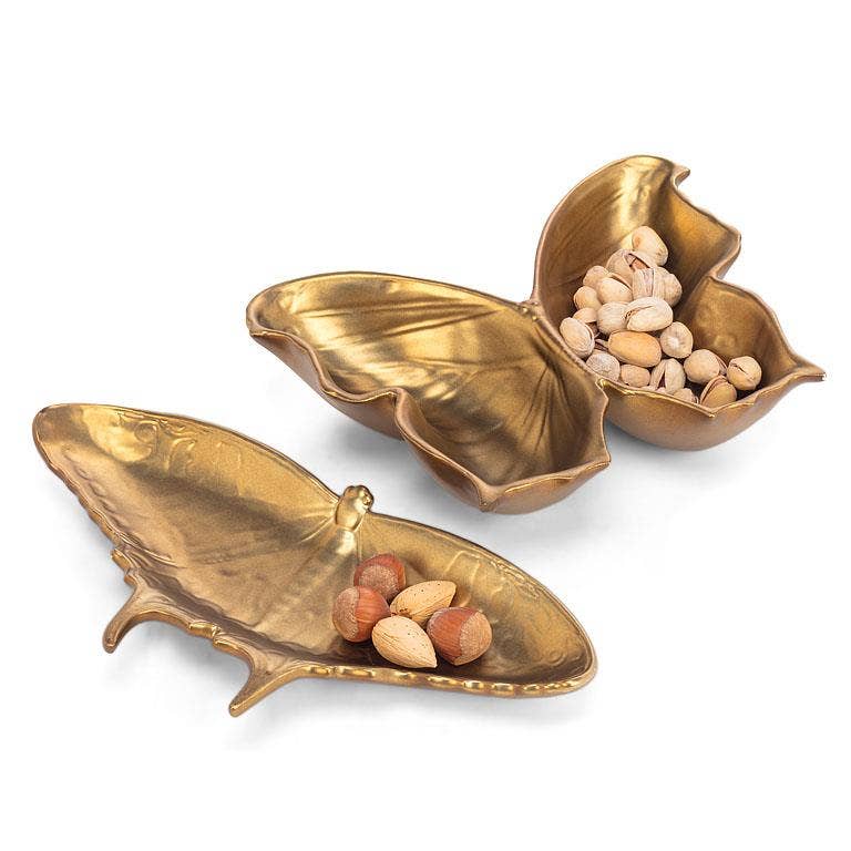 Wide Butterfly Dish-Gold-9.5"W