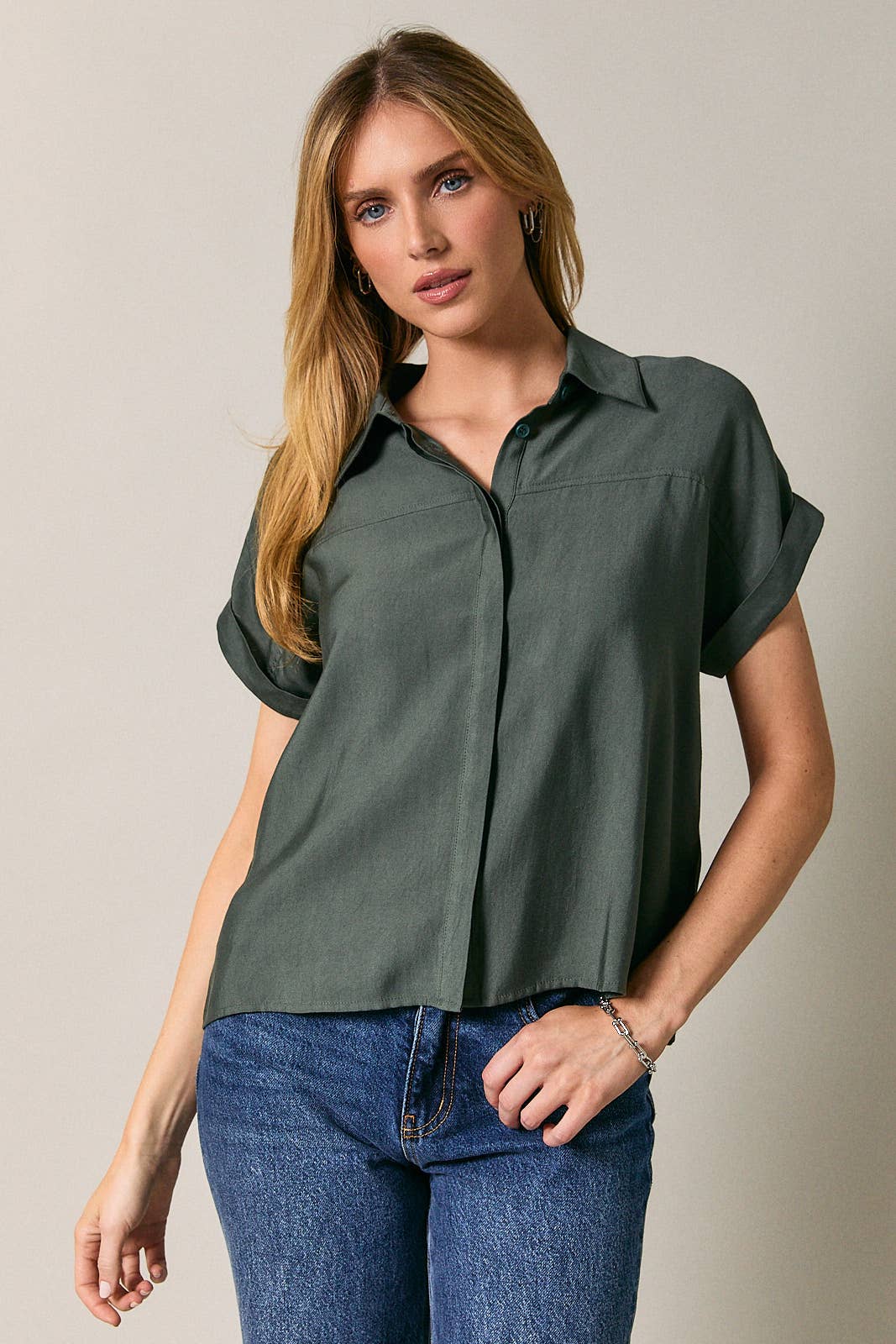 Collard Wide Shoulder Button Down Shirt