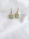 Capri Aqua CZ Baguette Dangle Earrings Gold Filled