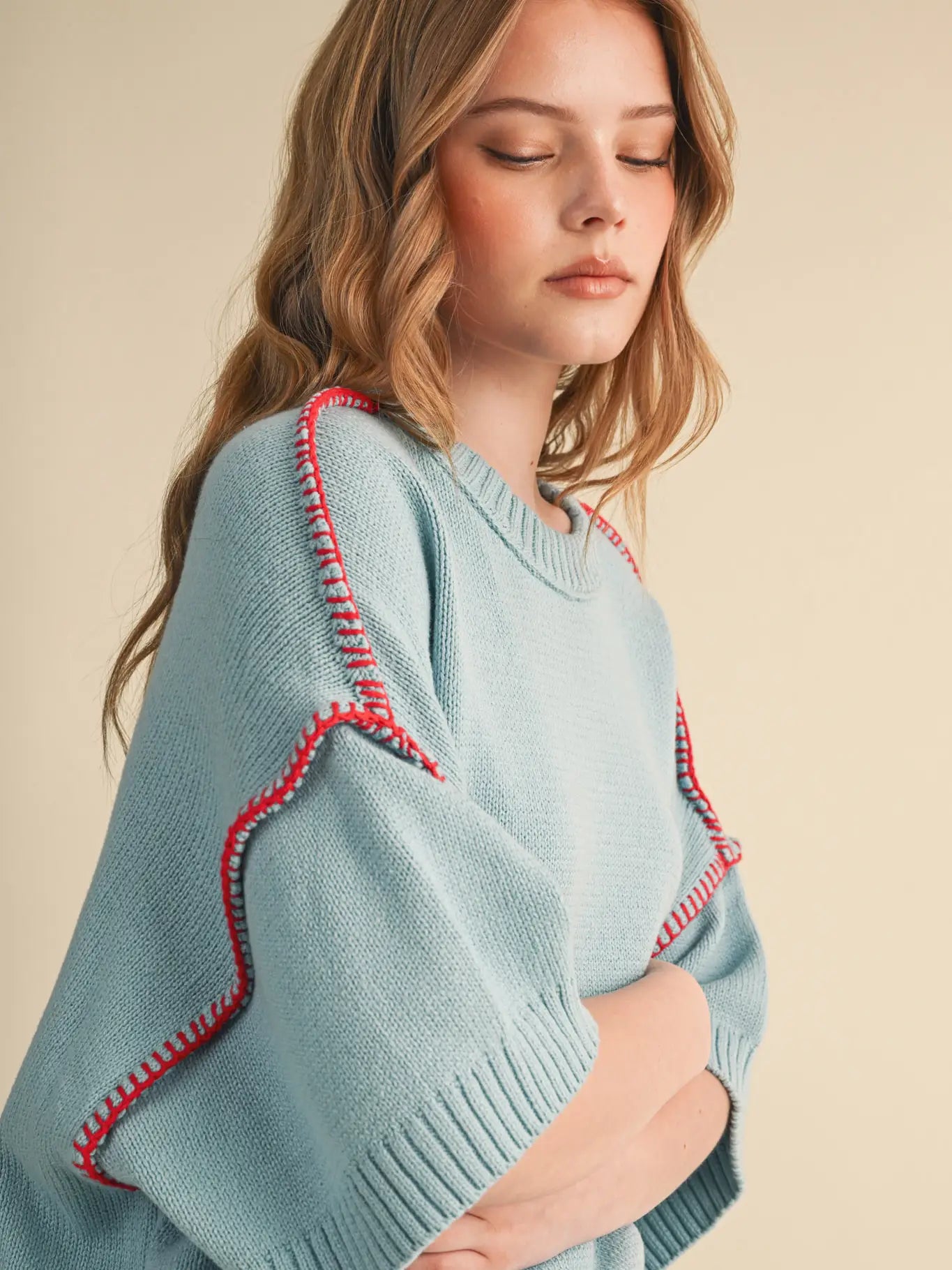 Short Sleeve Sweater Blanket Stitch