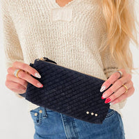 Suede Emma Woven Clutch Wristlet