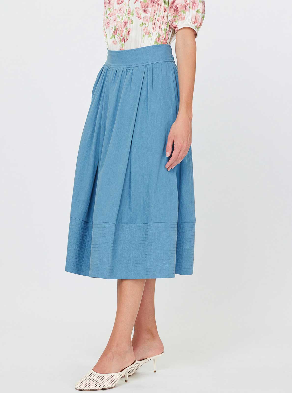 Pin-tuck Detailed A-line Midi Skirt