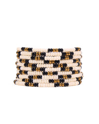 Sage Beaded 10 Strand Stretch Bracelets Gold, Black, + Ivory