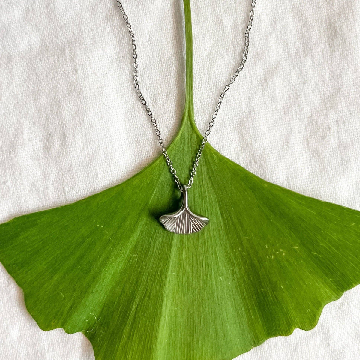 Silver Ginkgo Leaf Necklace