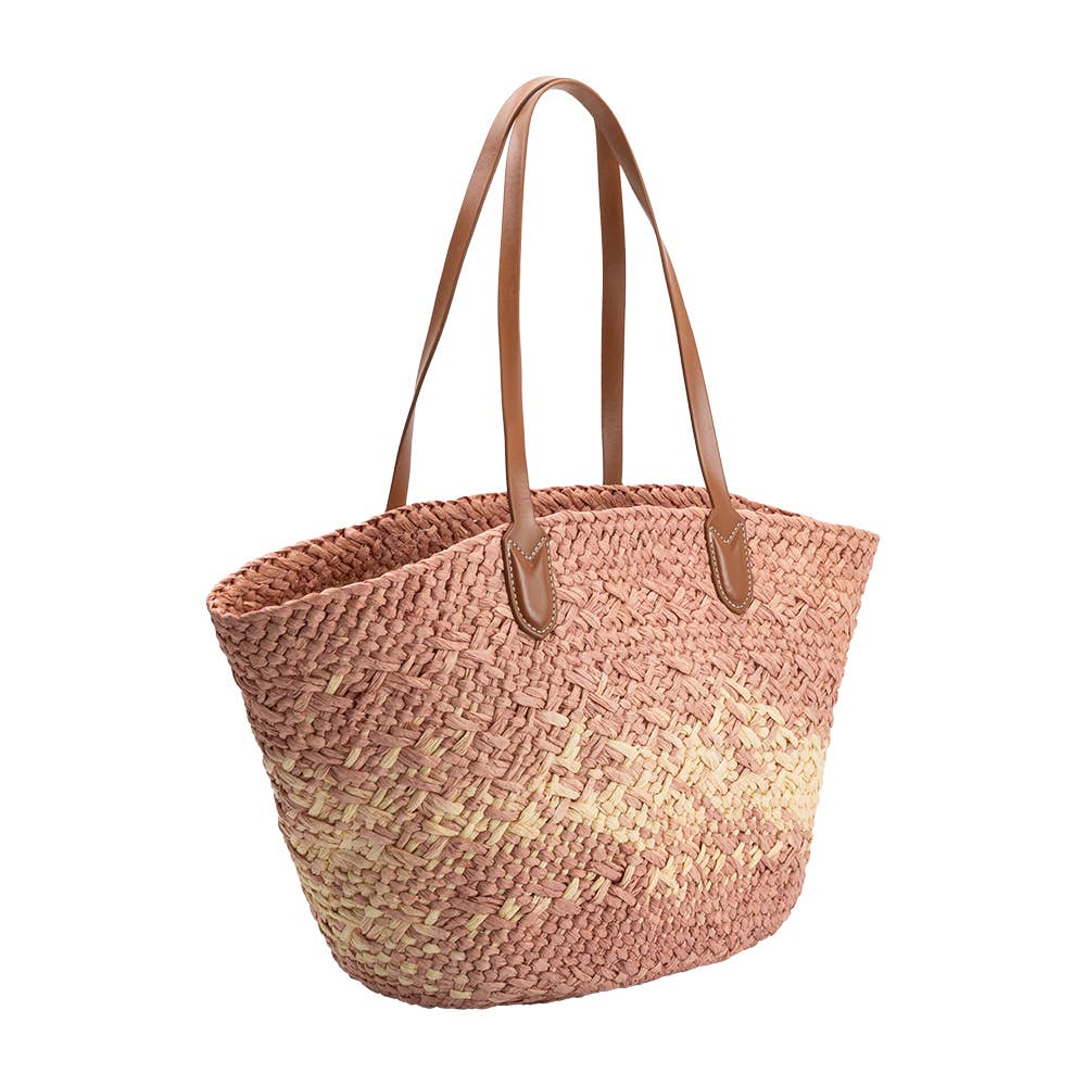 Sunset Blush Straw Tote Bag