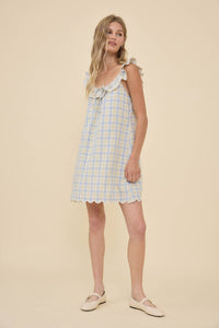 Plaid Embroidered Lace Ruffle Mini Dress