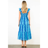 Flutter Sleeve Patterned Print Midi Dress