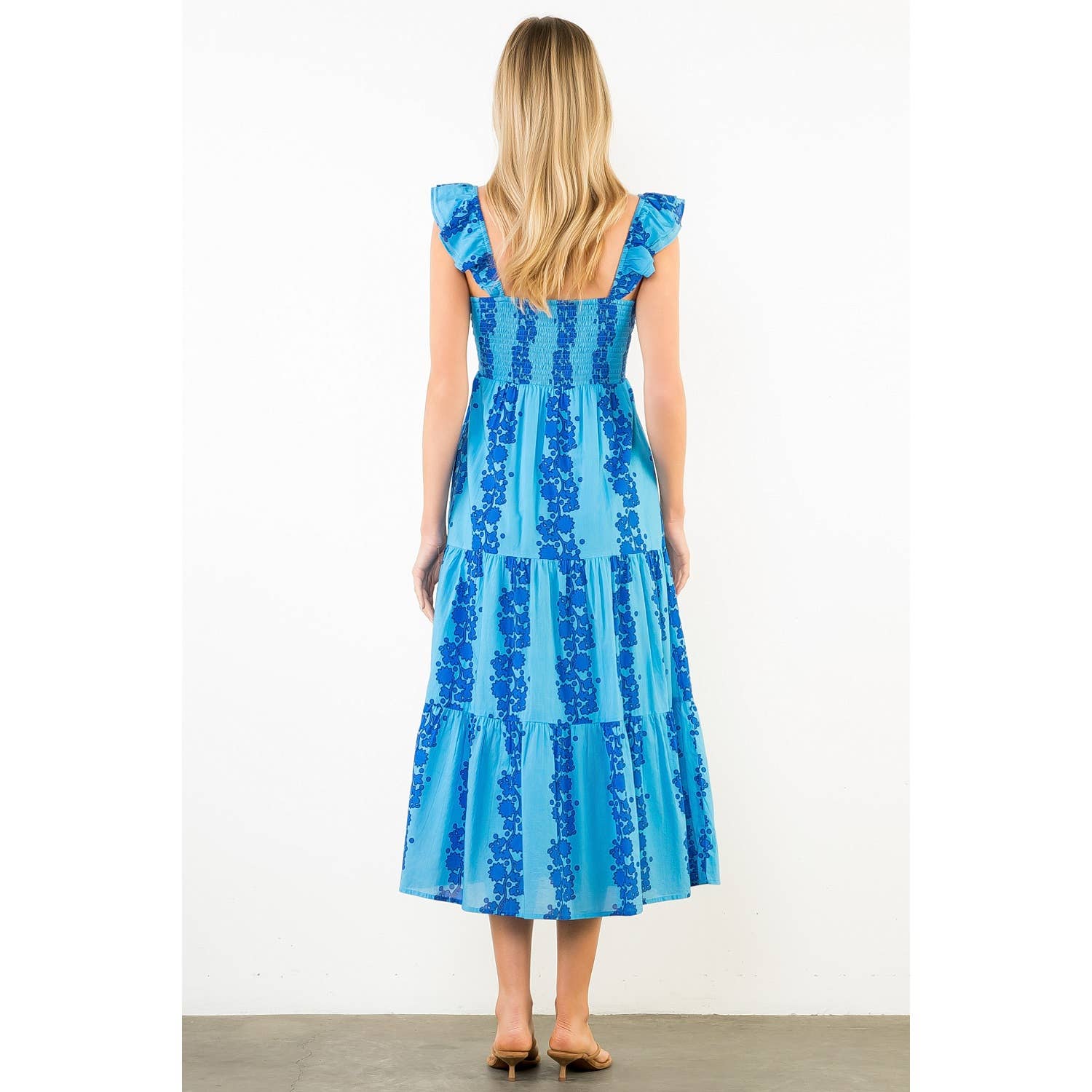 Flutter Sleeve Patterned Print Midi Dress
