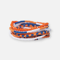 Game Day Color Block Beaded 10 Strand Stretch Bracelets Blue and Orange
