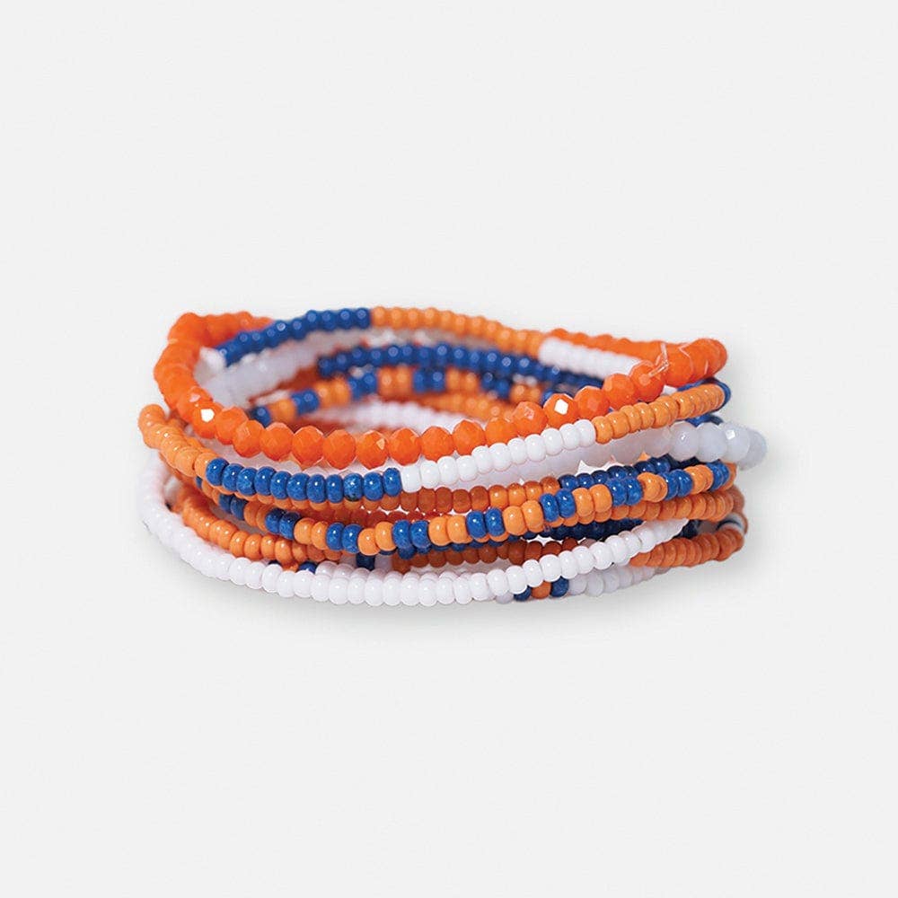 Game Day Color Block Beaded 10 Strand Stretch Bracelets Blue and Orange