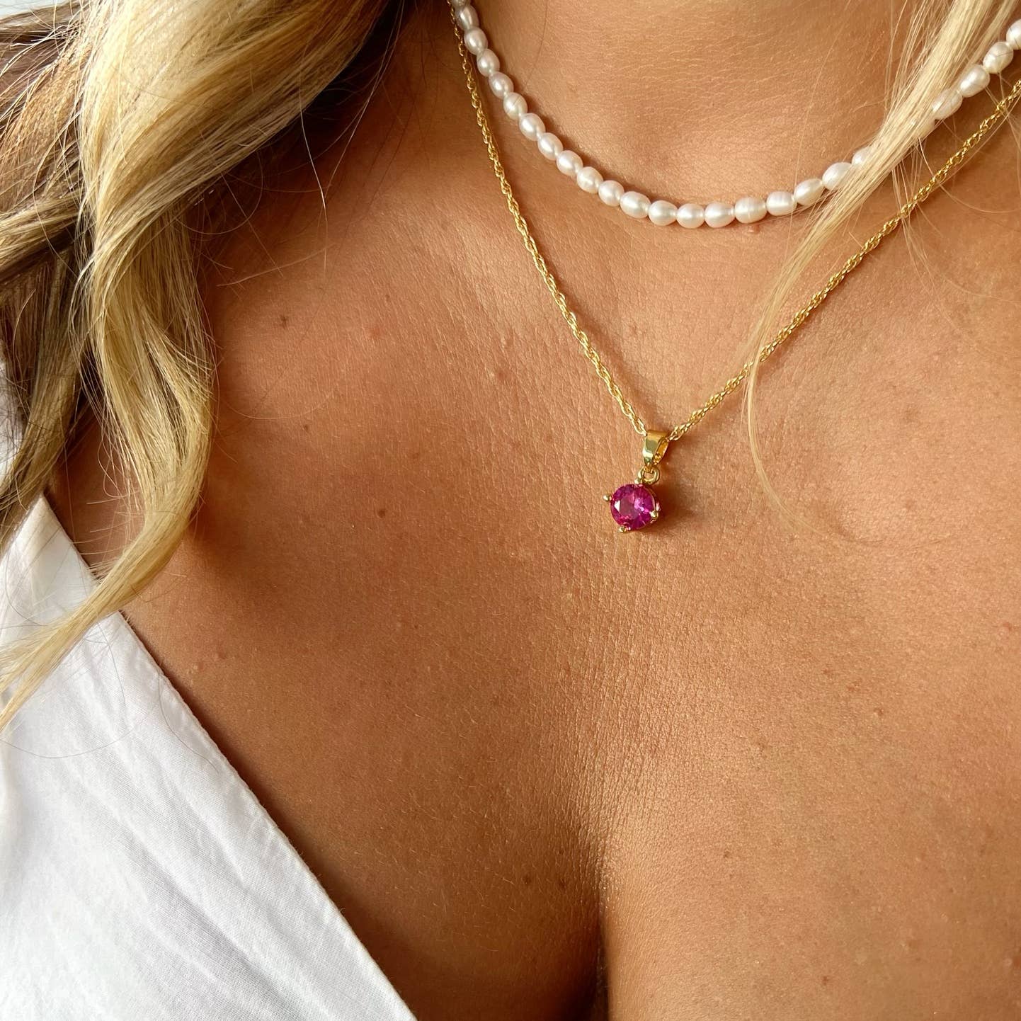 Margot Pink Pendant Necklace Gold Filled