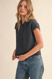 Cap Sleve Collared Sweater Vest