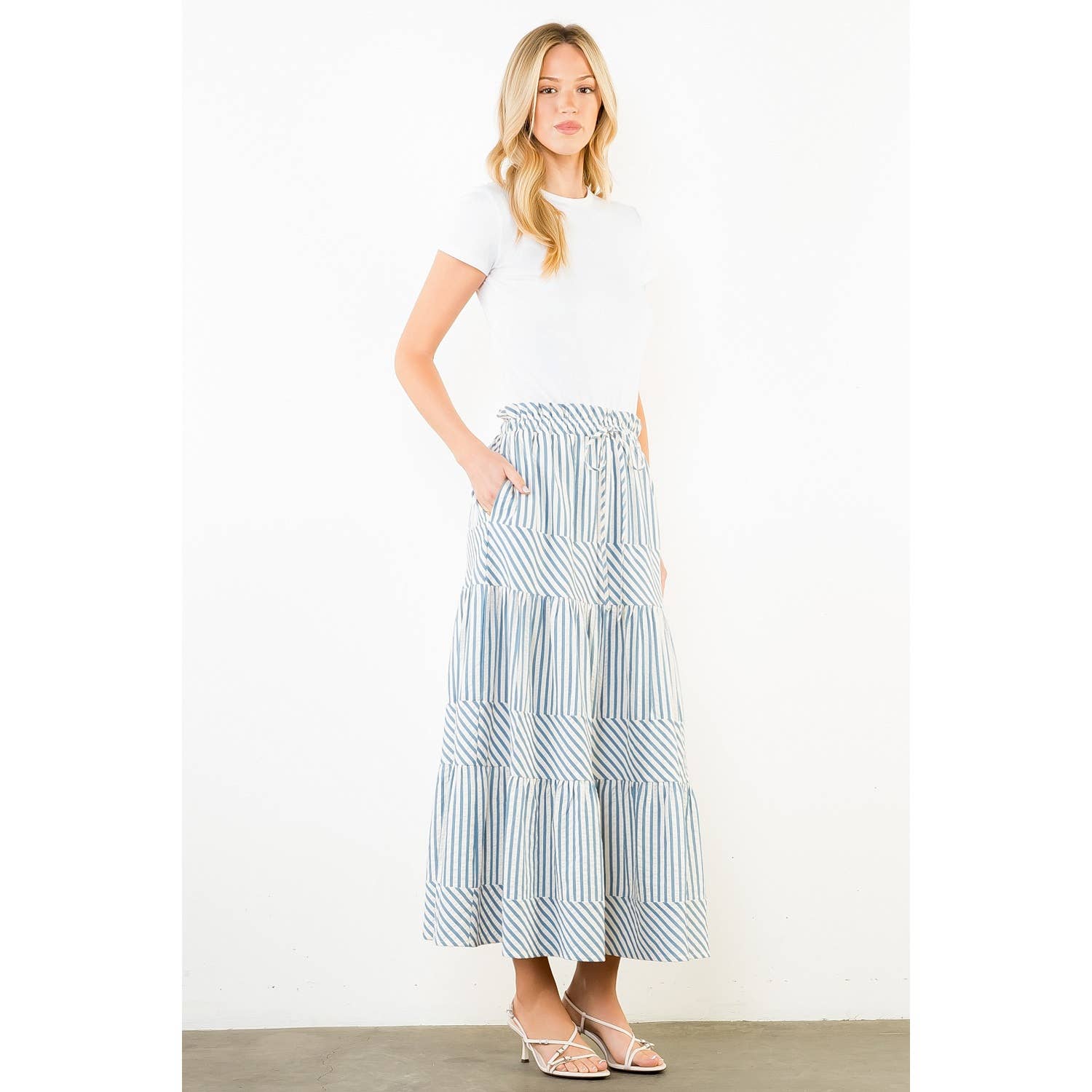 Long Striped Tiered Skirt