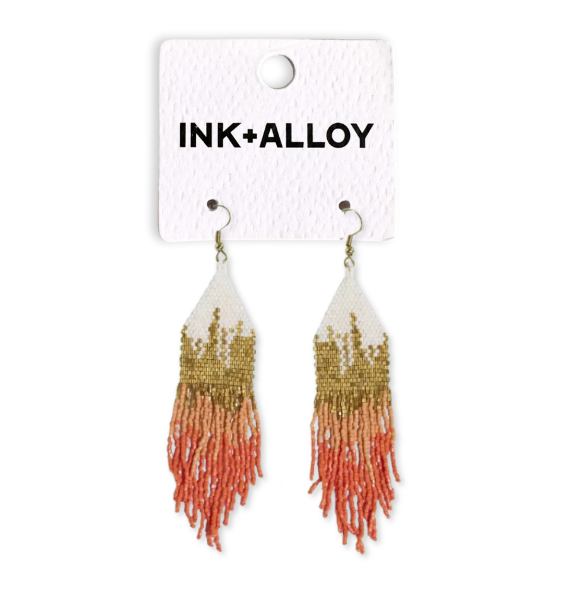 Claire Ombre Beaded Fringe Earrings Coral