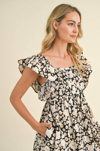 Floral Print Ruffles Flutter Sleeve Mini Dress