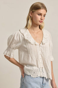 Embroidered Collar Button Blouse