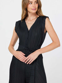 Pleated Sleeveless Button Front Jumpsuit