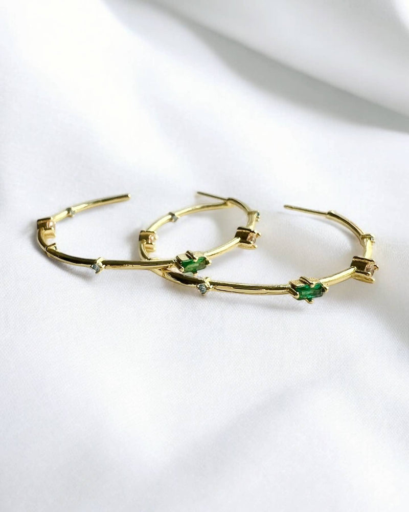 Emmie Colorful Rhinestone Hoops Earrings Gold Filled